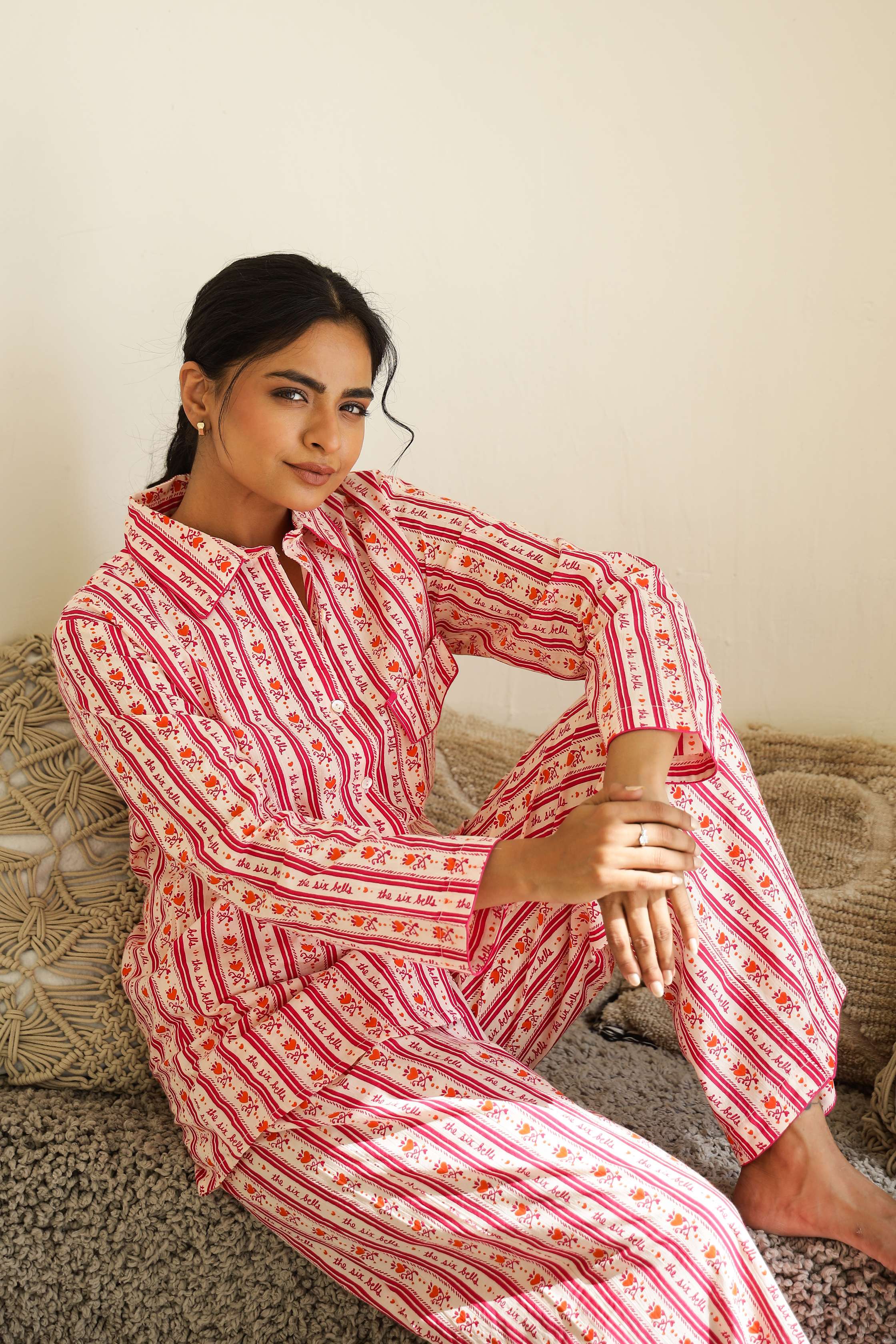 Label Flavia Elegant Striped Cotton Night Suit