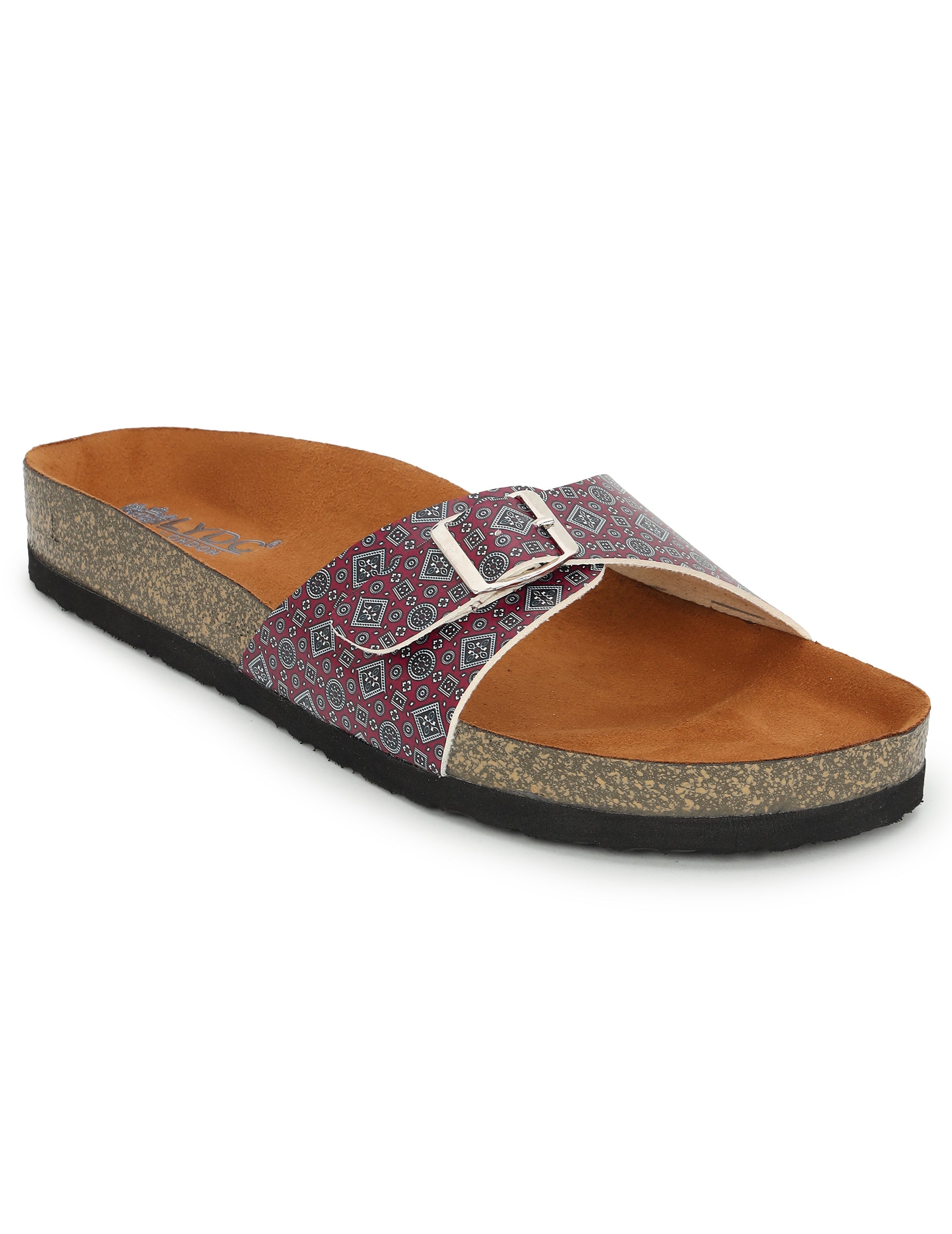 LYDC London - Women's Ajrak Print Fashion Sandals - Camden - Maroon