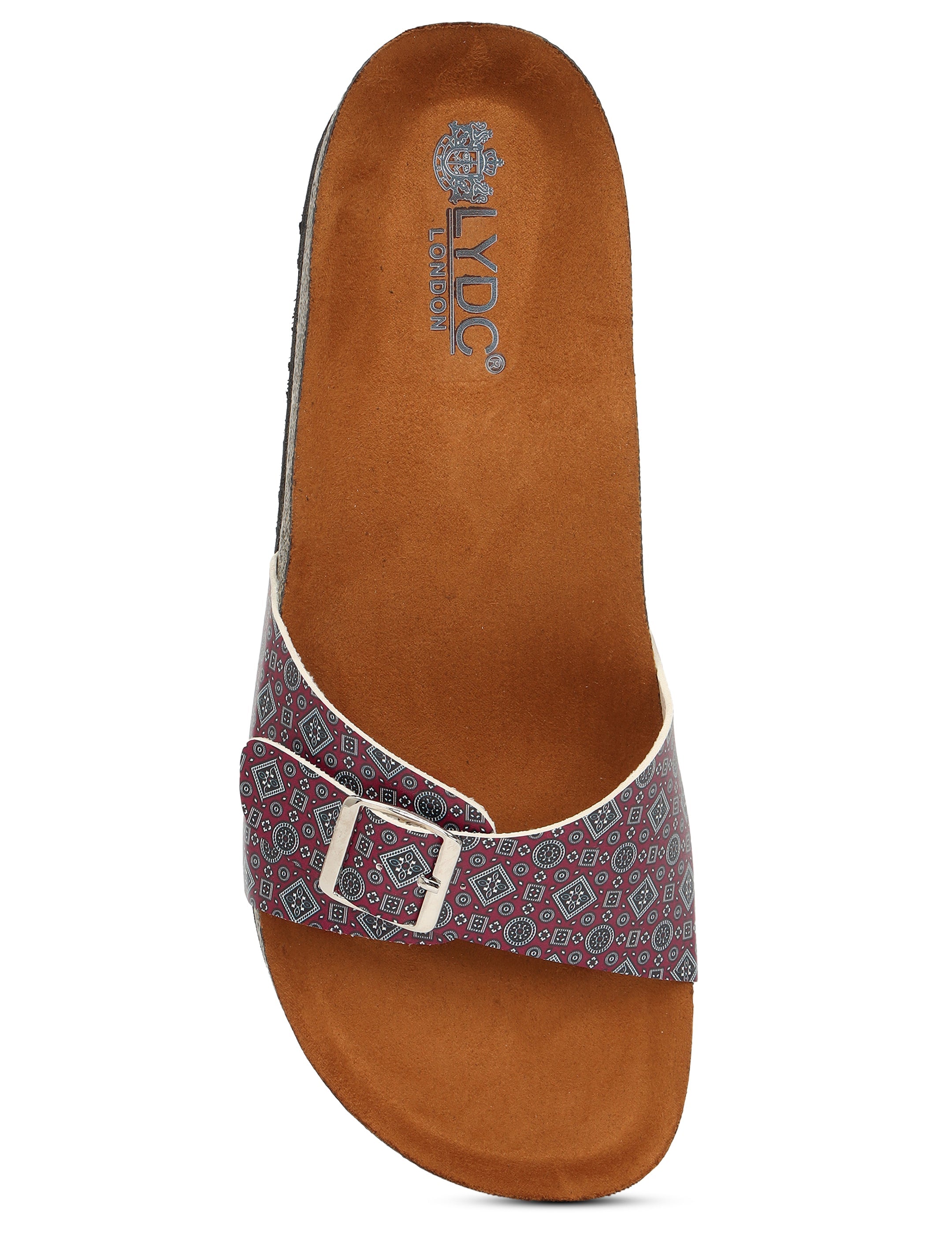 LYDC London - Women's Ajrak Print Fashion Sandals - Camden - Maroon