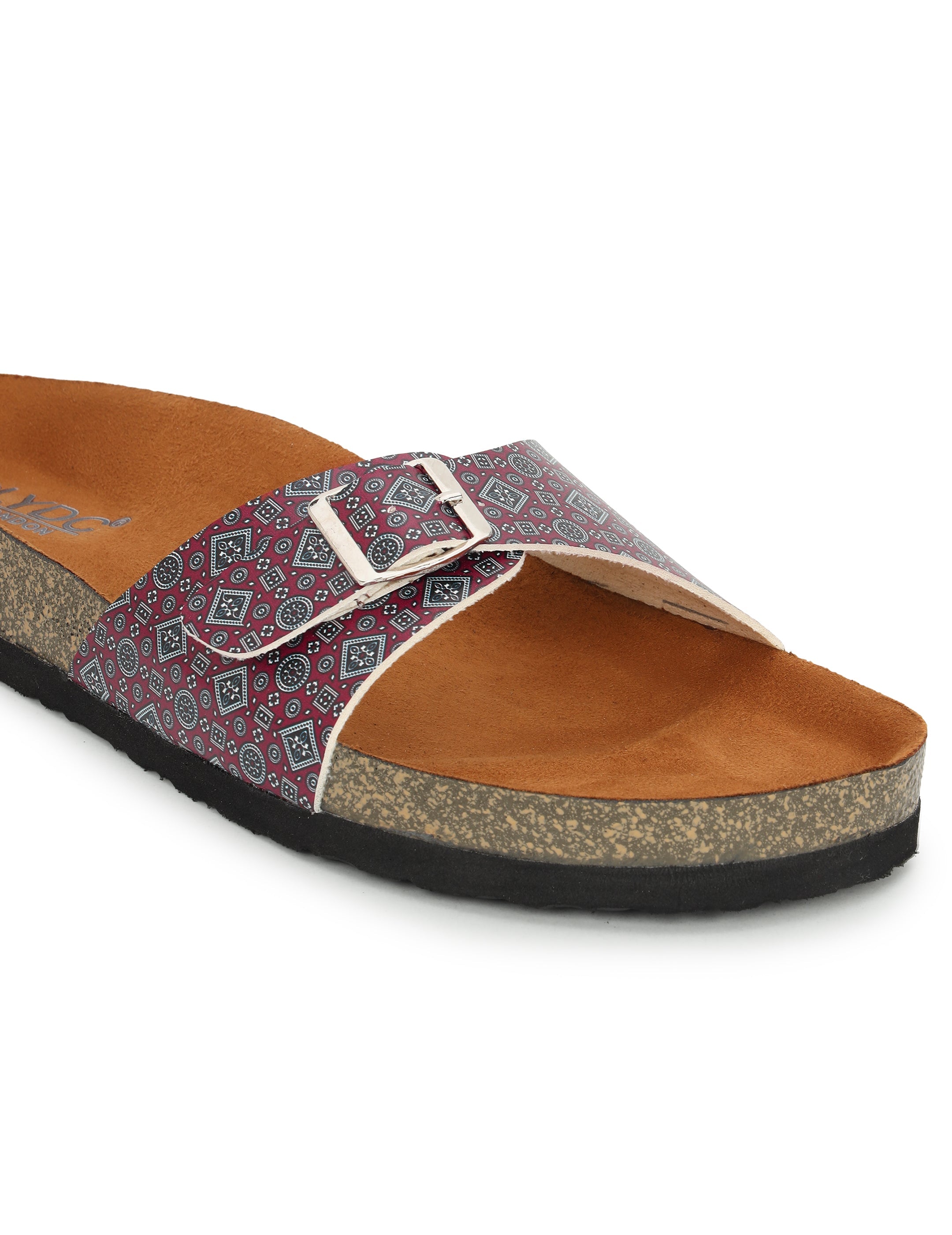 LYDC London - Women's Ajrak Print Fashion Sandals - Camden - Maroon