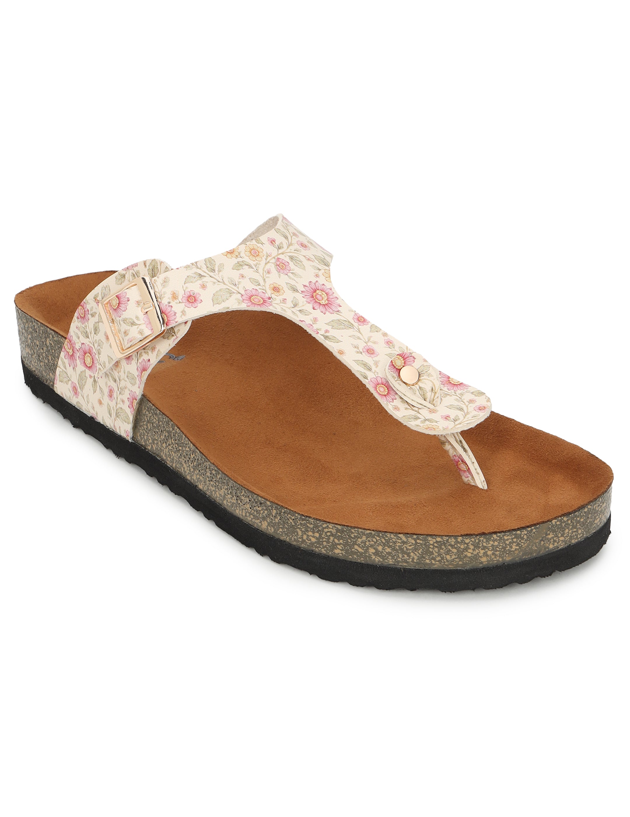 LYDC London - Women's Sanganeri Print T Strap Fashion Sandals - Regent - Beige