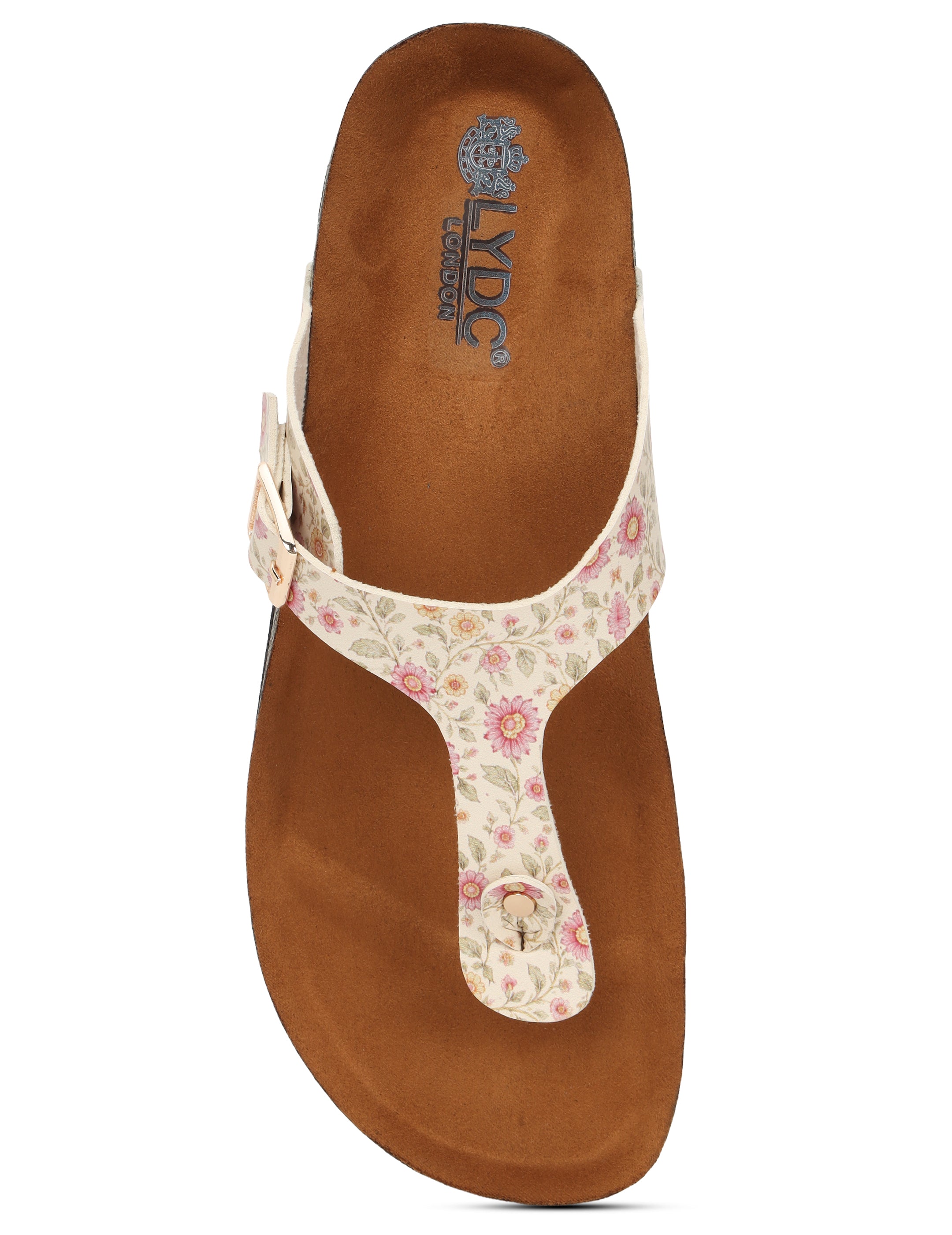 LYDC London - Women's Sanganeri Print T Strap Fashion Sandals - Regent - Beige
