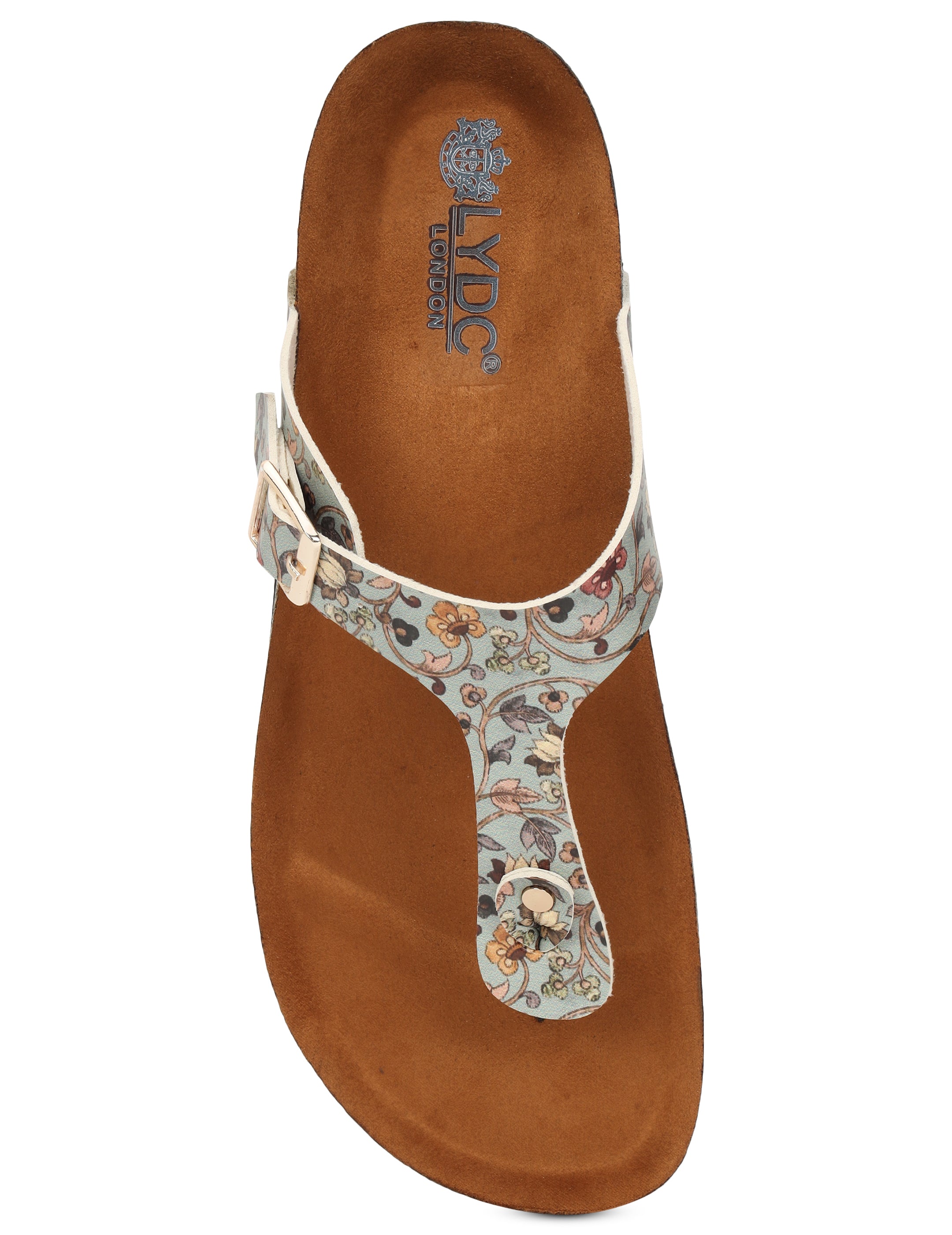 LYDC London - Women's Madhubani Print T Strap  Fashion Sandals - Regent - Green
