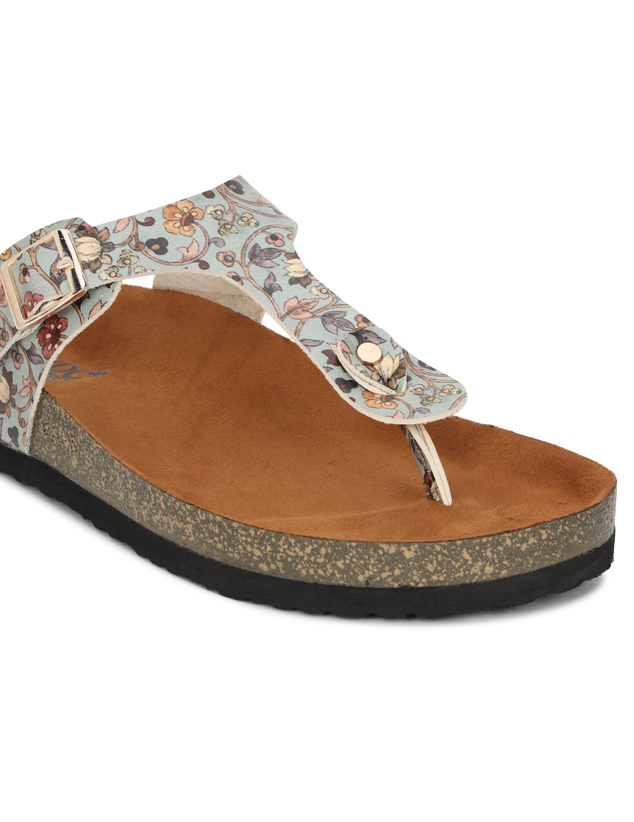 LYDC London - Women's Madhubani Print T Strap  Fashion Sandals - Regent - Green