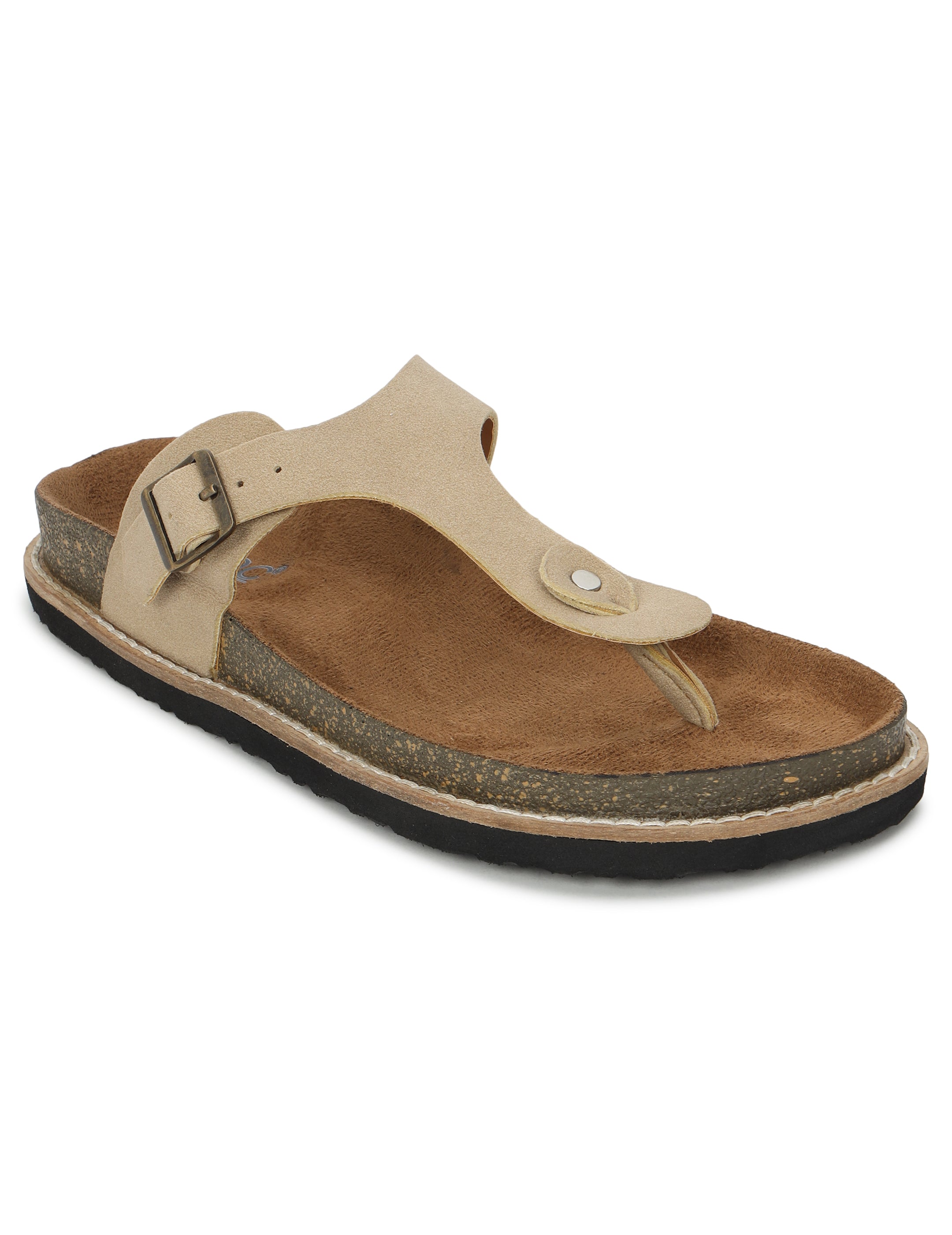 LYDC Beige Suede Sandals For Women Welt-Crafted T-Strap Sandals - Beige