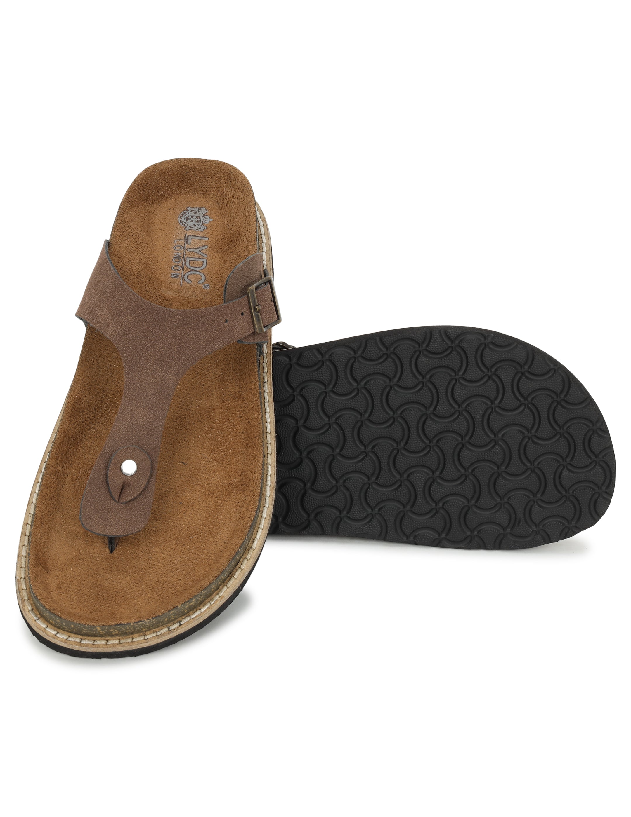LYDC Brown Suede Sandals For Women Welt-Crafted T-Strap Sandals - Brown