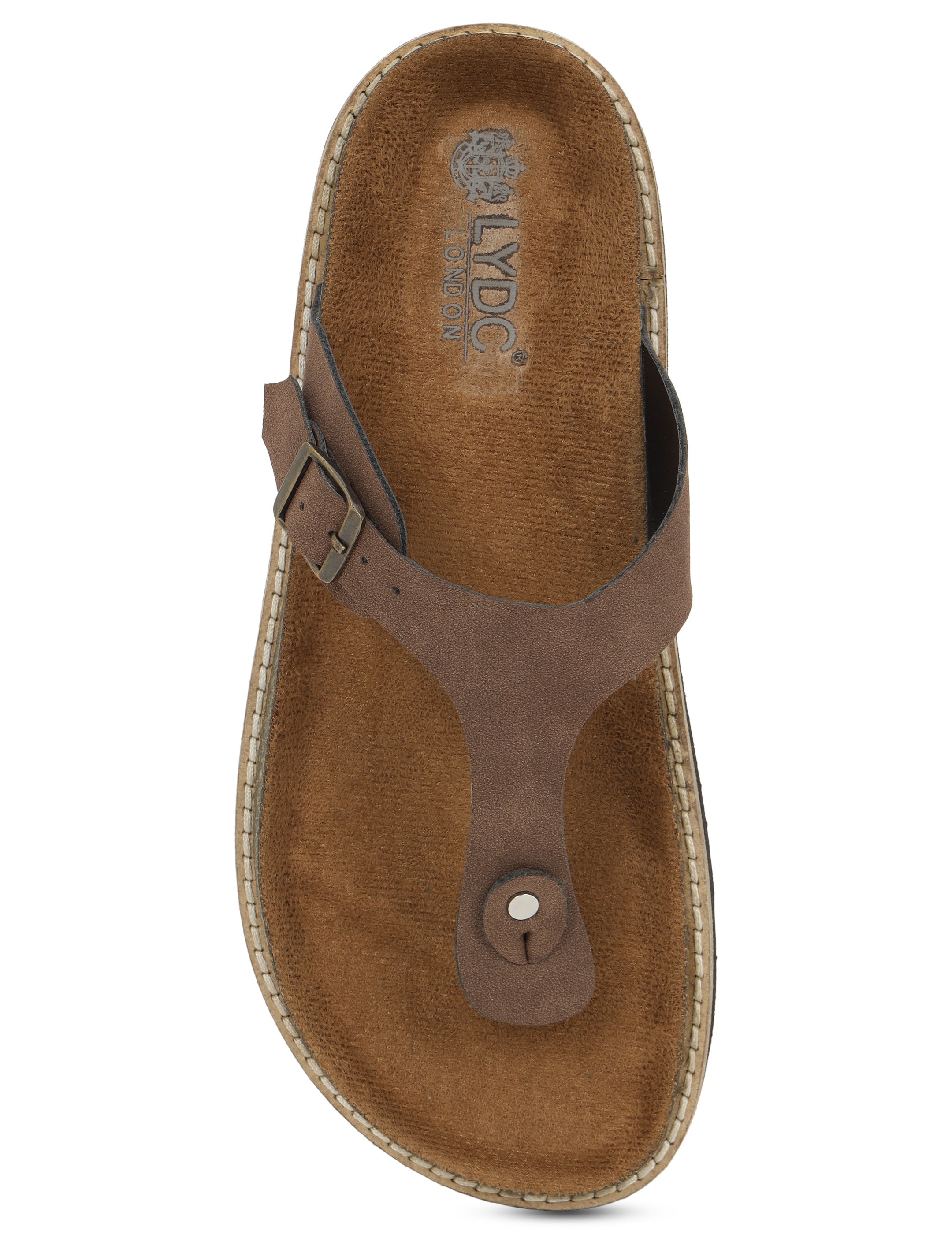 LYDC Brown Suede Sandals For Women Welt-Crafted T-Strap Sandals - Brown