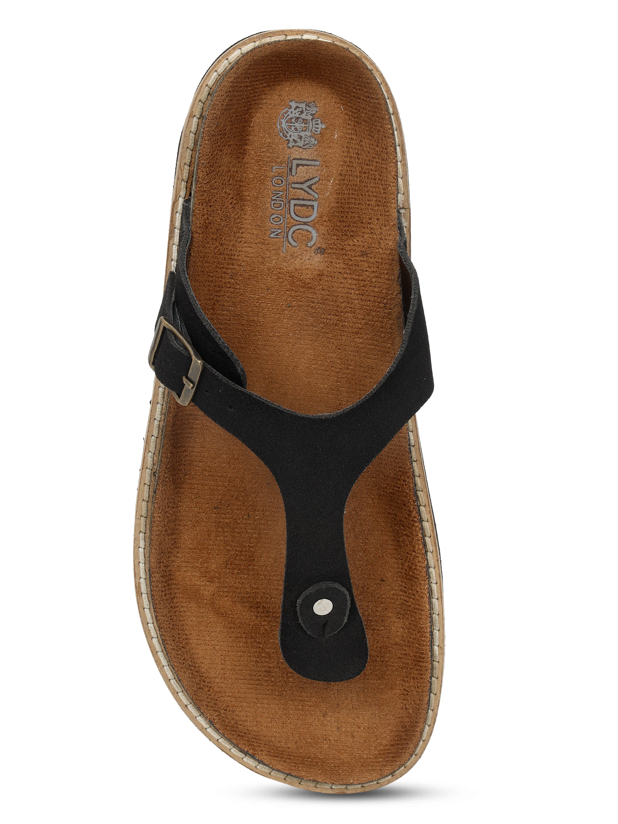 LYDC Black Suede Sandals For Women Welt-Crafted T-Strap Sandals