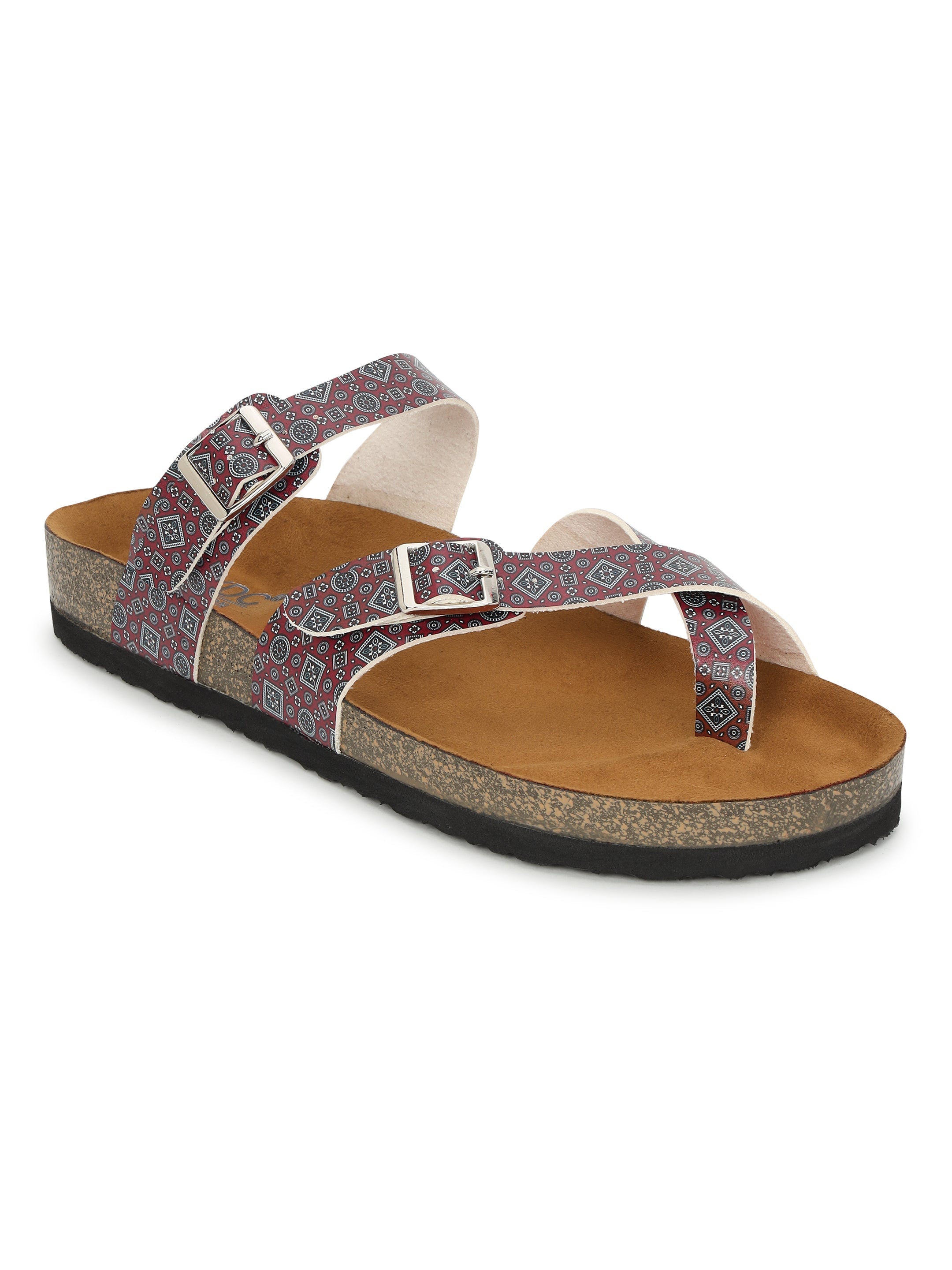 LYDC London - Women's Ajrak Print Fashion Sandals - Soho - Maroon