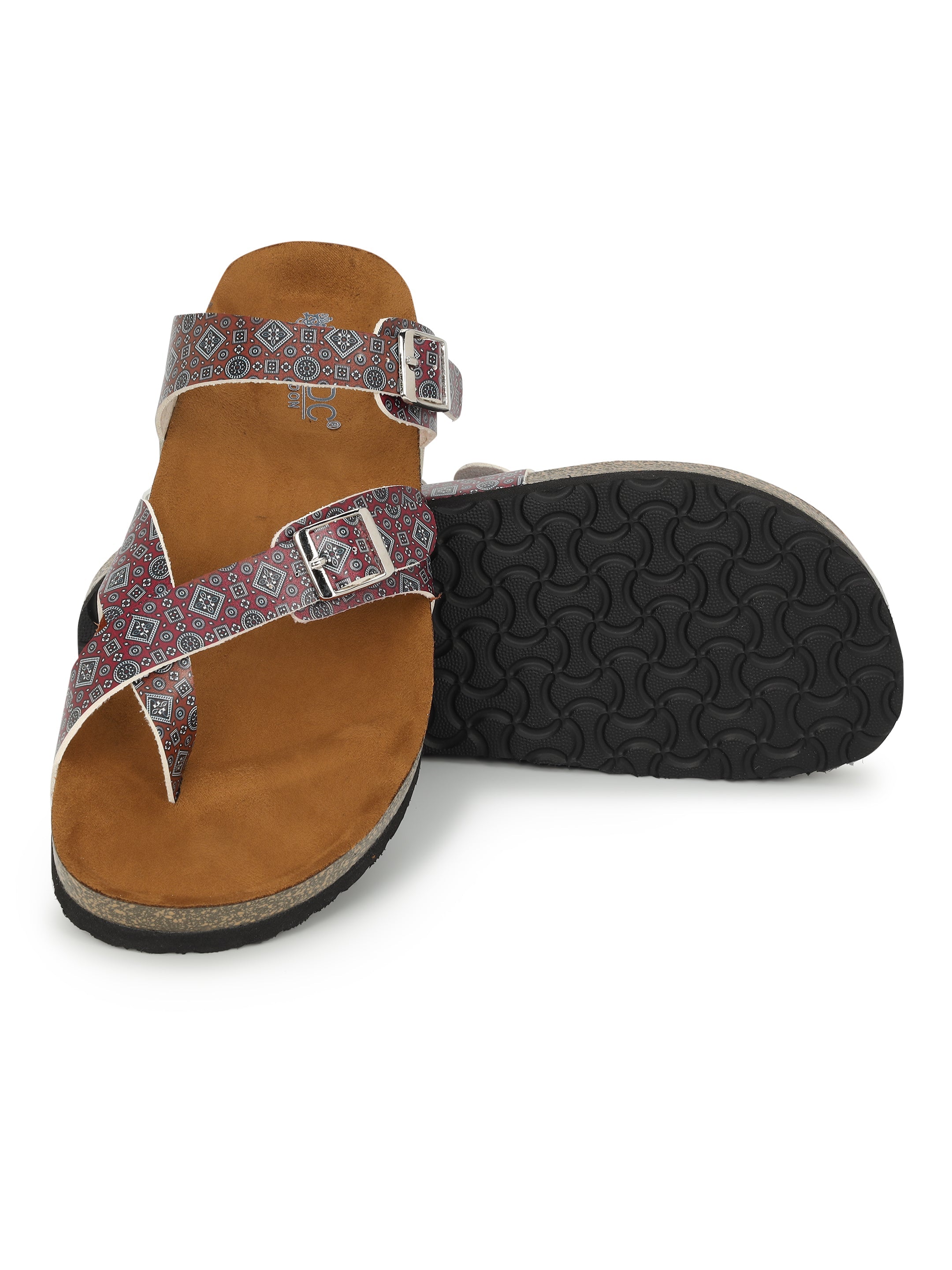 LYDC London - Women's Ajrak Print Fashion Sandals - Soho - Maroon