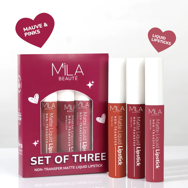 Mila Beaute Non Transfer Liquid Lipstick Set of 3