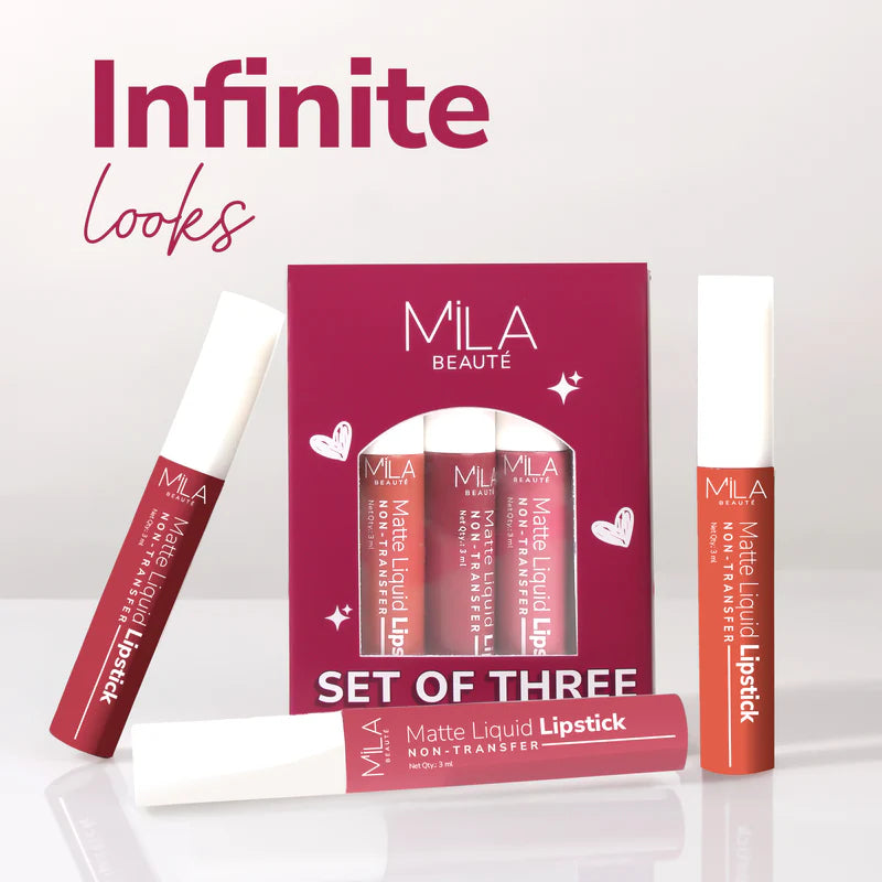 Mila Beaute Non Transfer Liquid Lipstick Set of 3