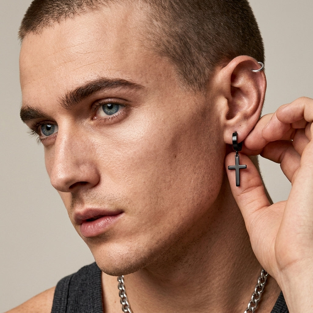 Salty Cross Black Earrings