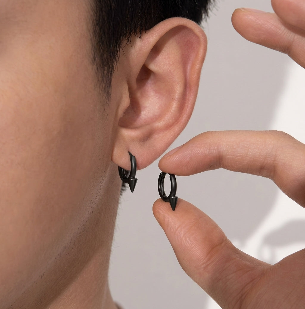 Salty Black Sharp  Loop Hoop Earrings