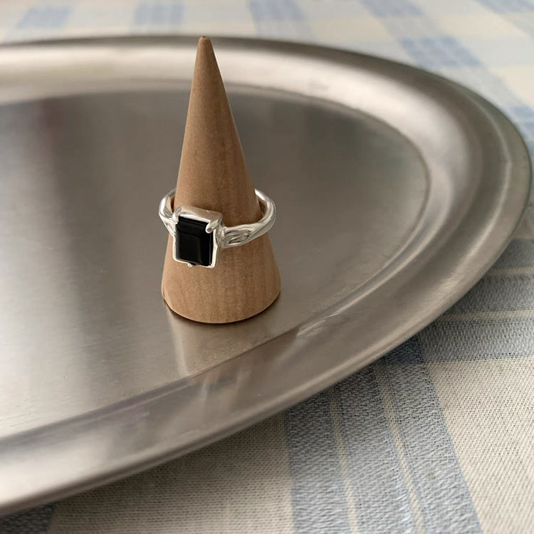 Salty Gothic Square Black Stone Ring