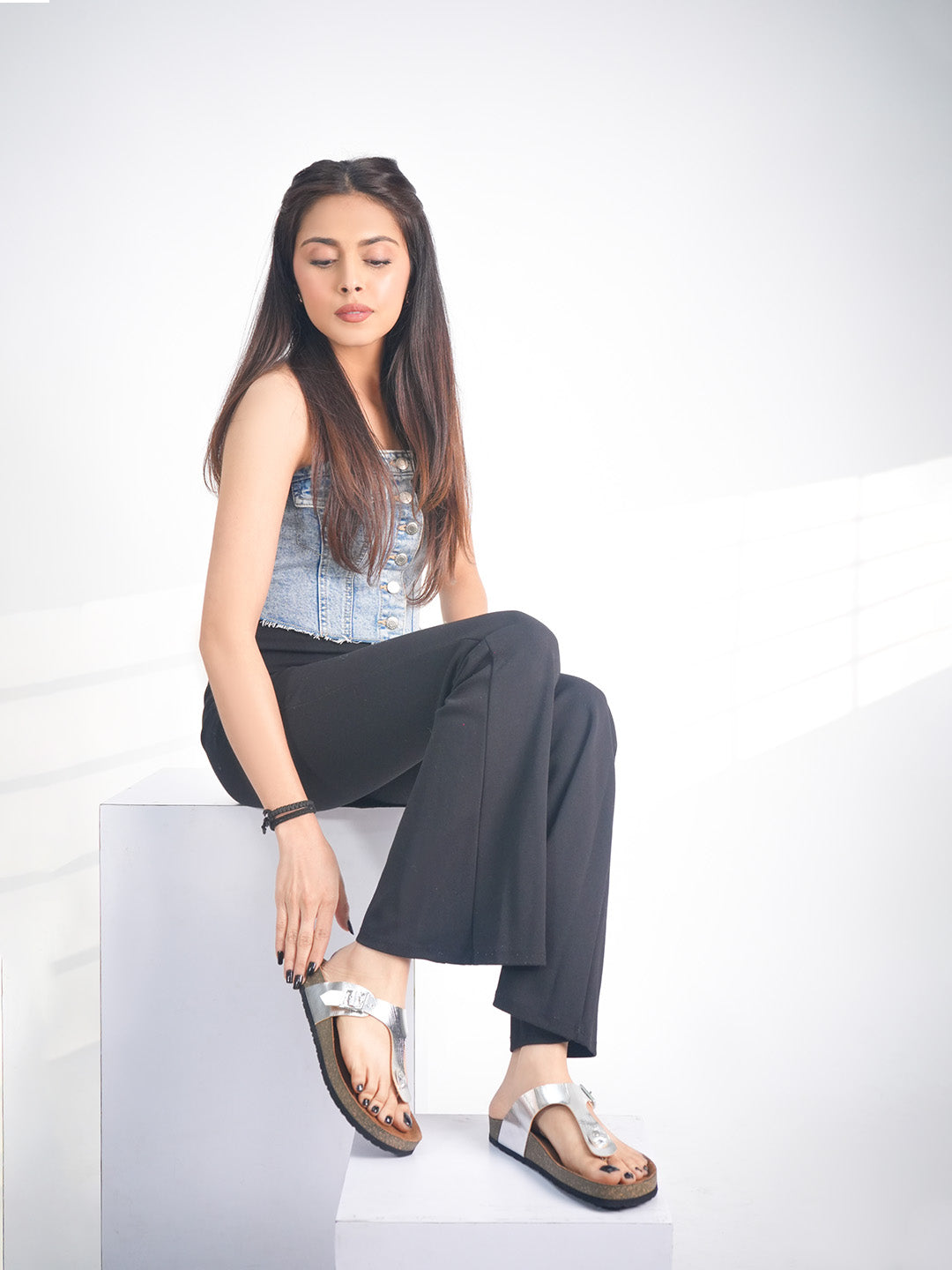 LYDC London - Silver L Grain Sandals for Women - Regent - Silver-L-Grain