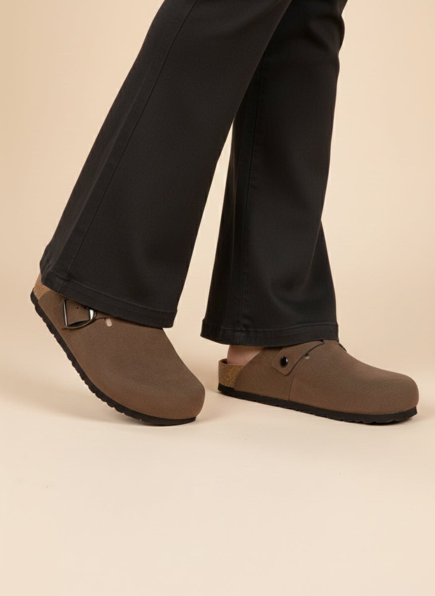 LYDC Brixton Brown Suede Clogs Sandals for Women - Brown