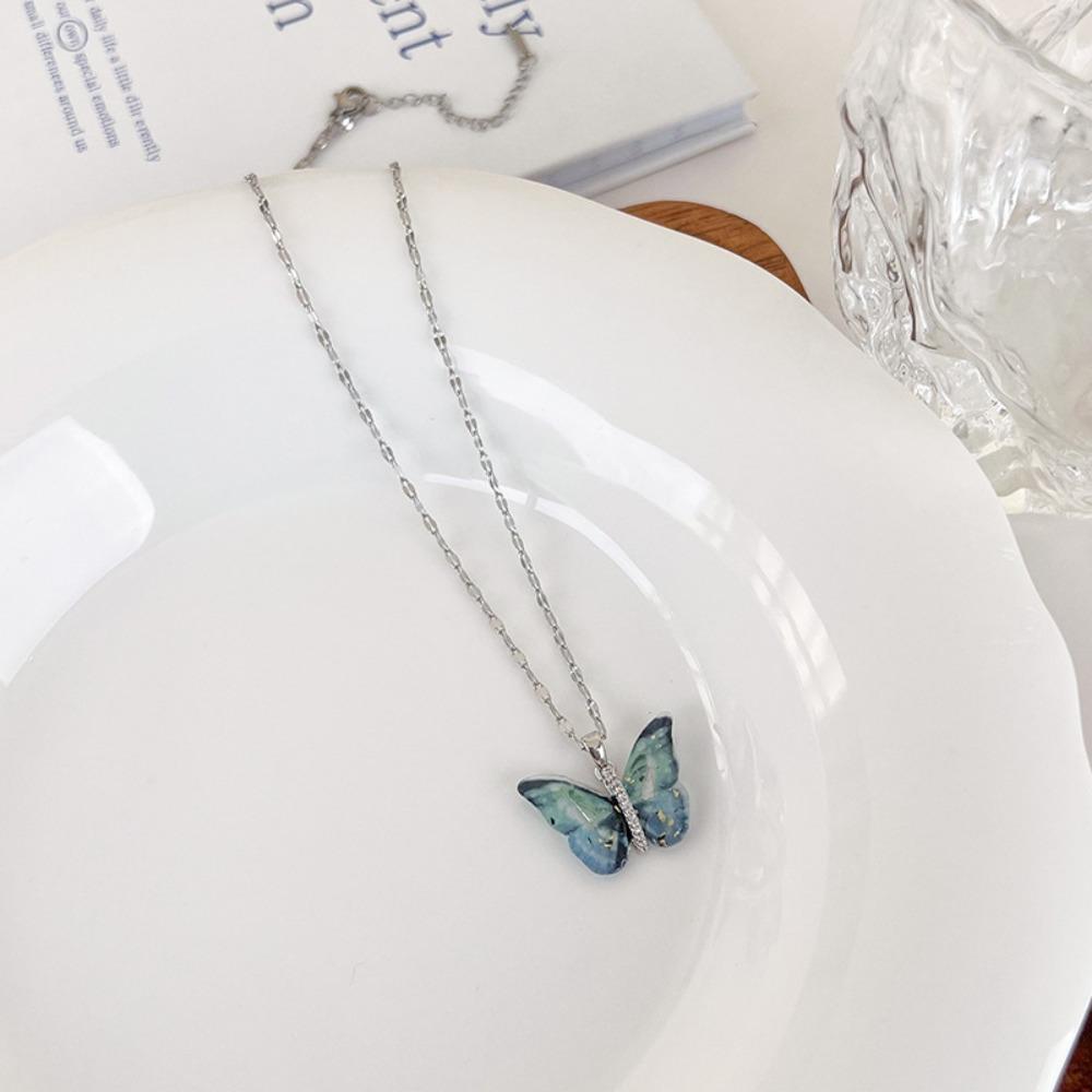 Salty Vibrant Blue Silver Winged Beauty Necklace