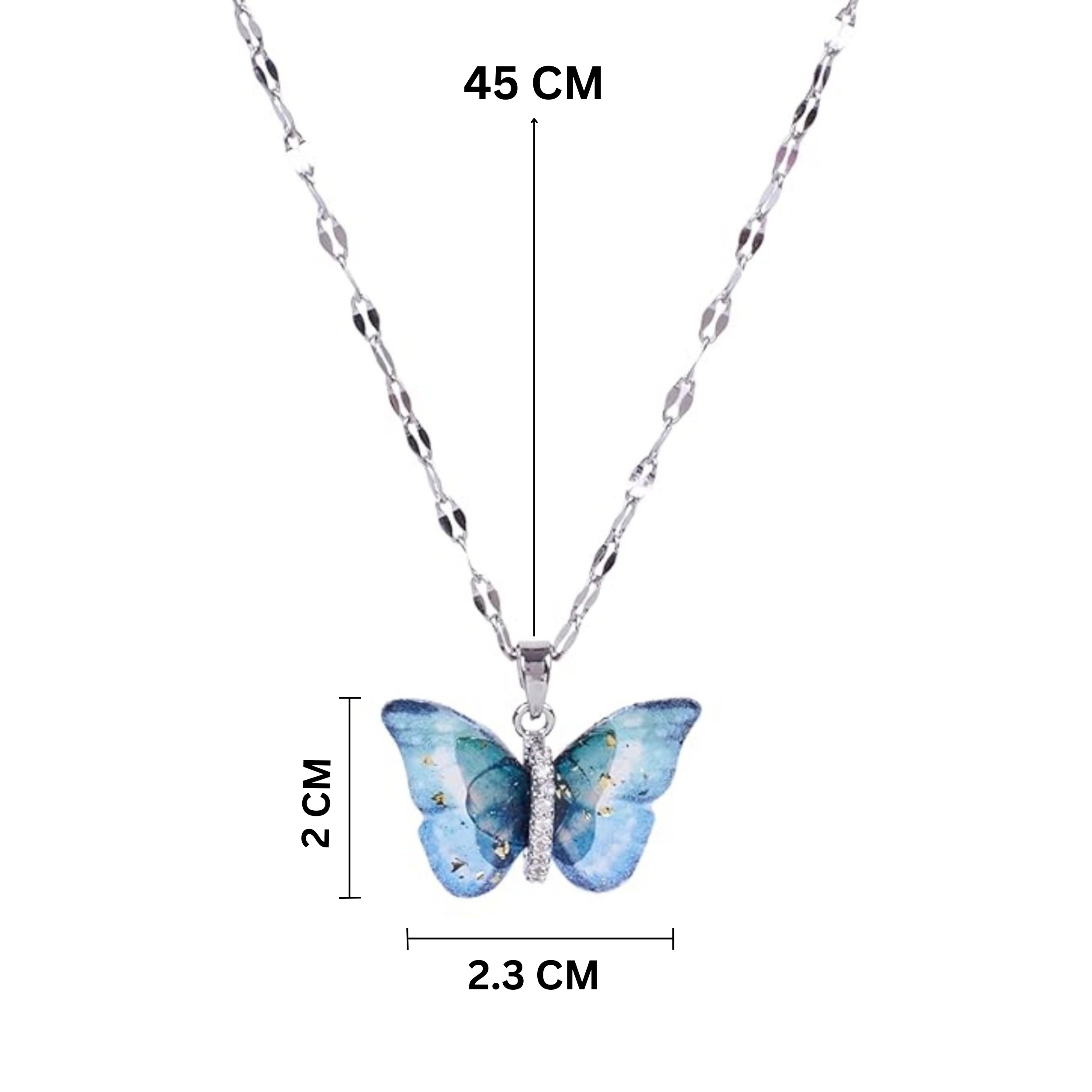Salty Vibrant Blue Silver Winged Beauty Necklace