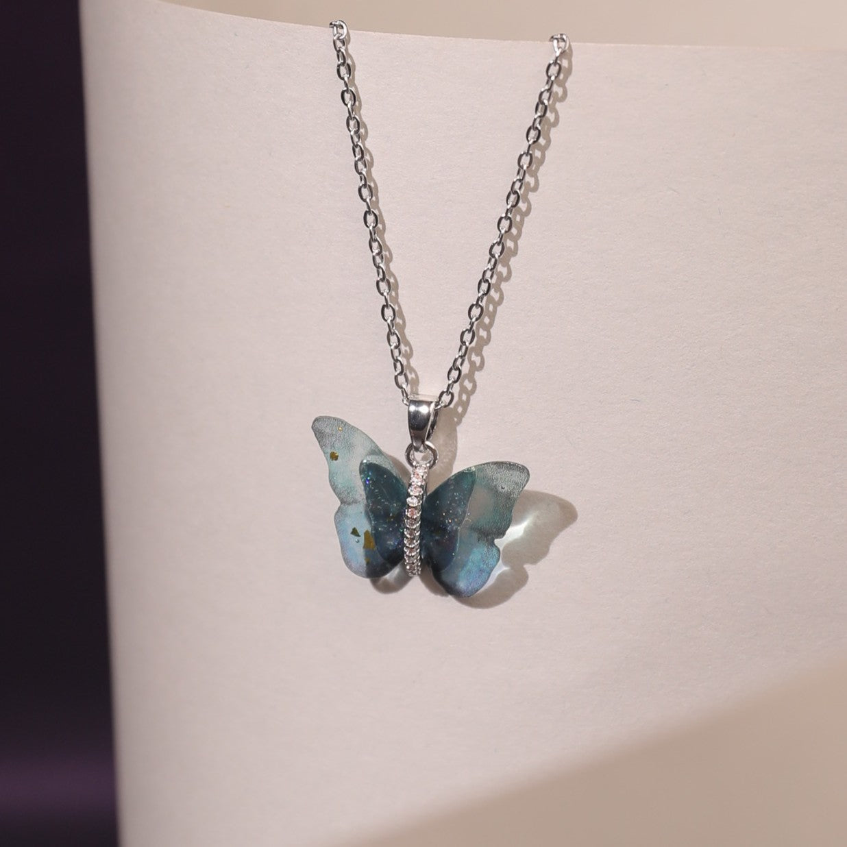 Salty Vibrant Blue Silver Winged Beauty Necklace