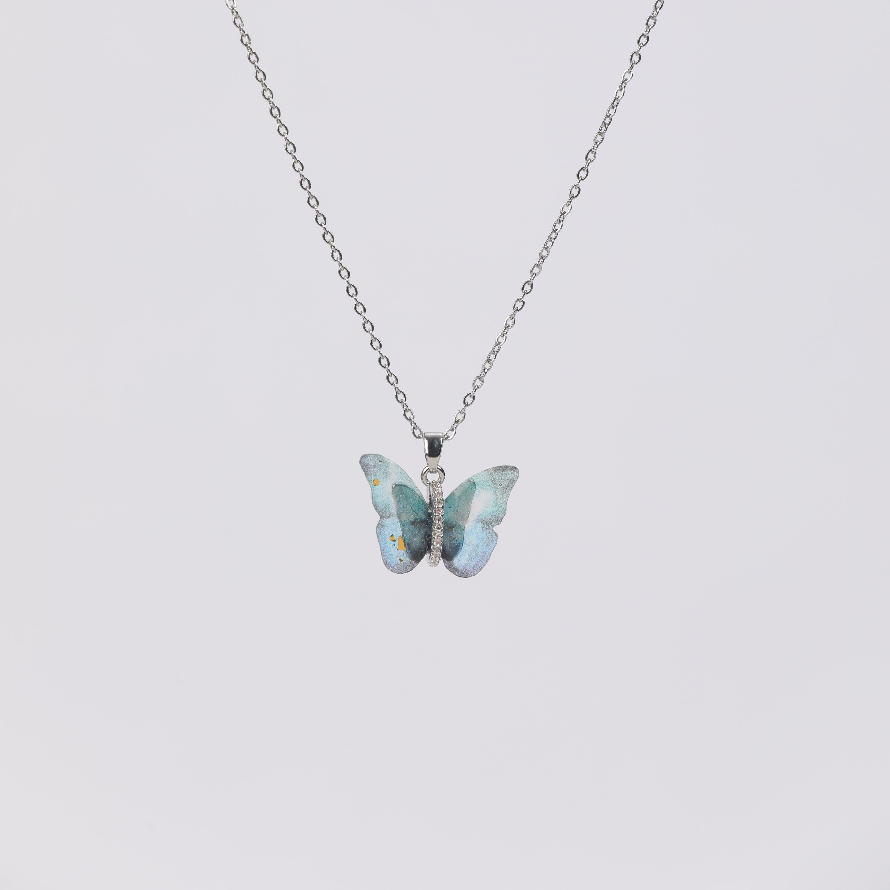 Salty Vibrant Blue Silver Winged Beauty Necklace