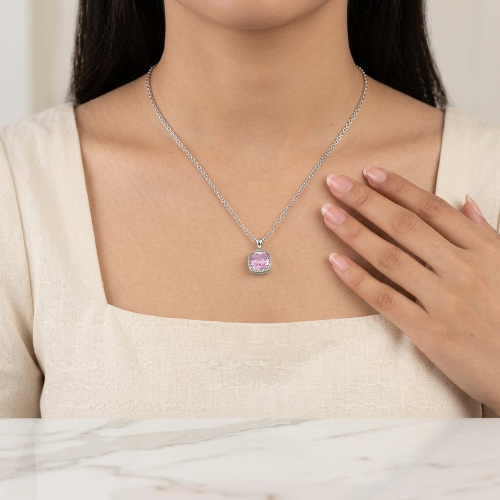Salty Dainty Silver Pink Diamond Elegance Pendant