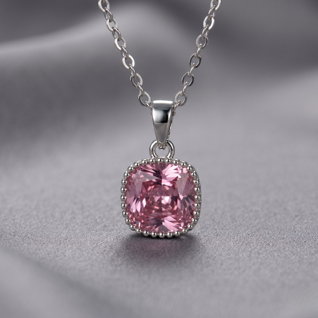 Salty Dainty Silver Pink Diamond Elegance Pendant