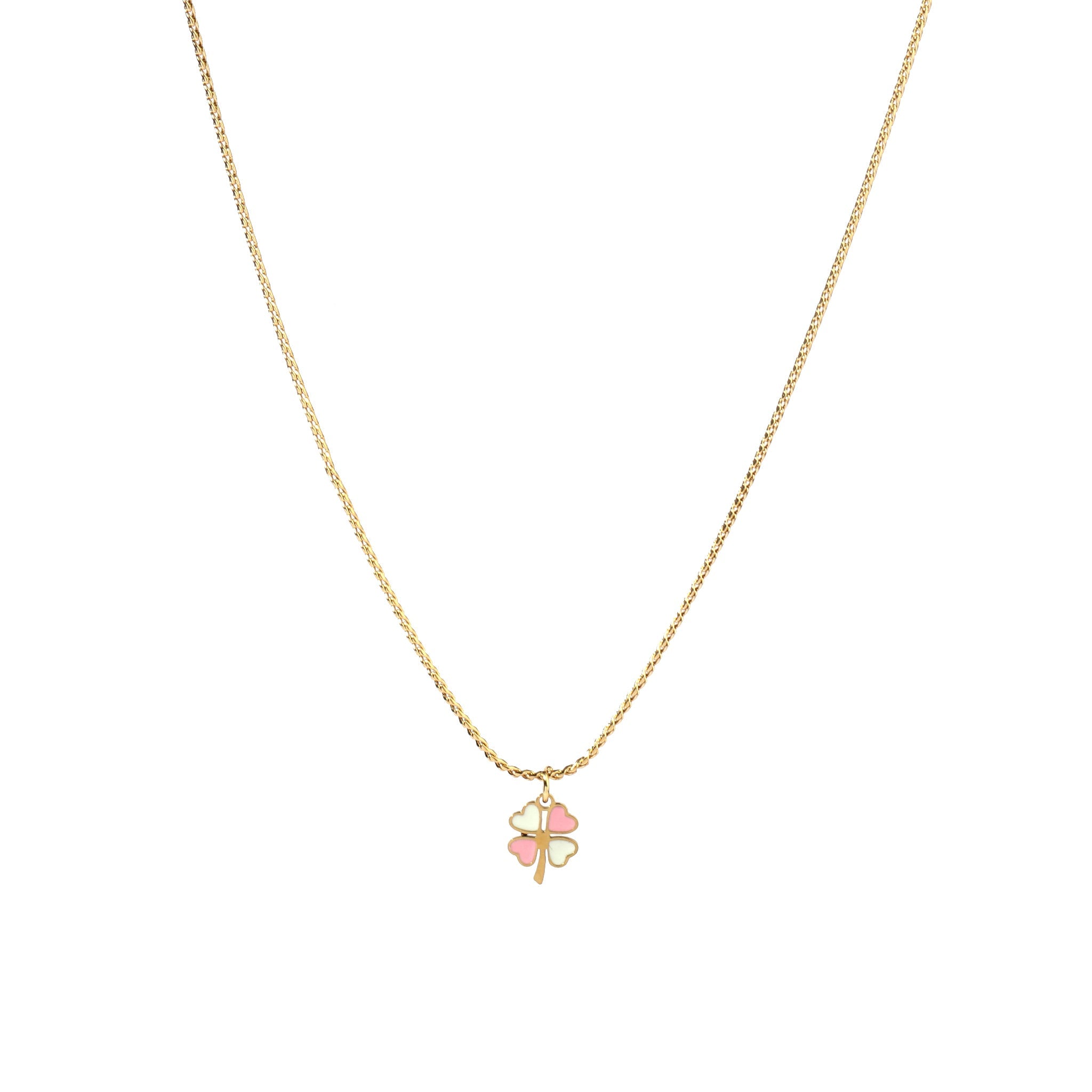 Salty Pink & White Clover Gold Necklace