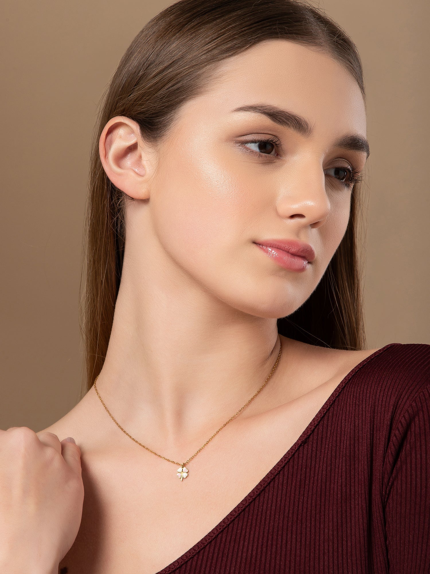 Salty Pink & White Clover Gold Necklace