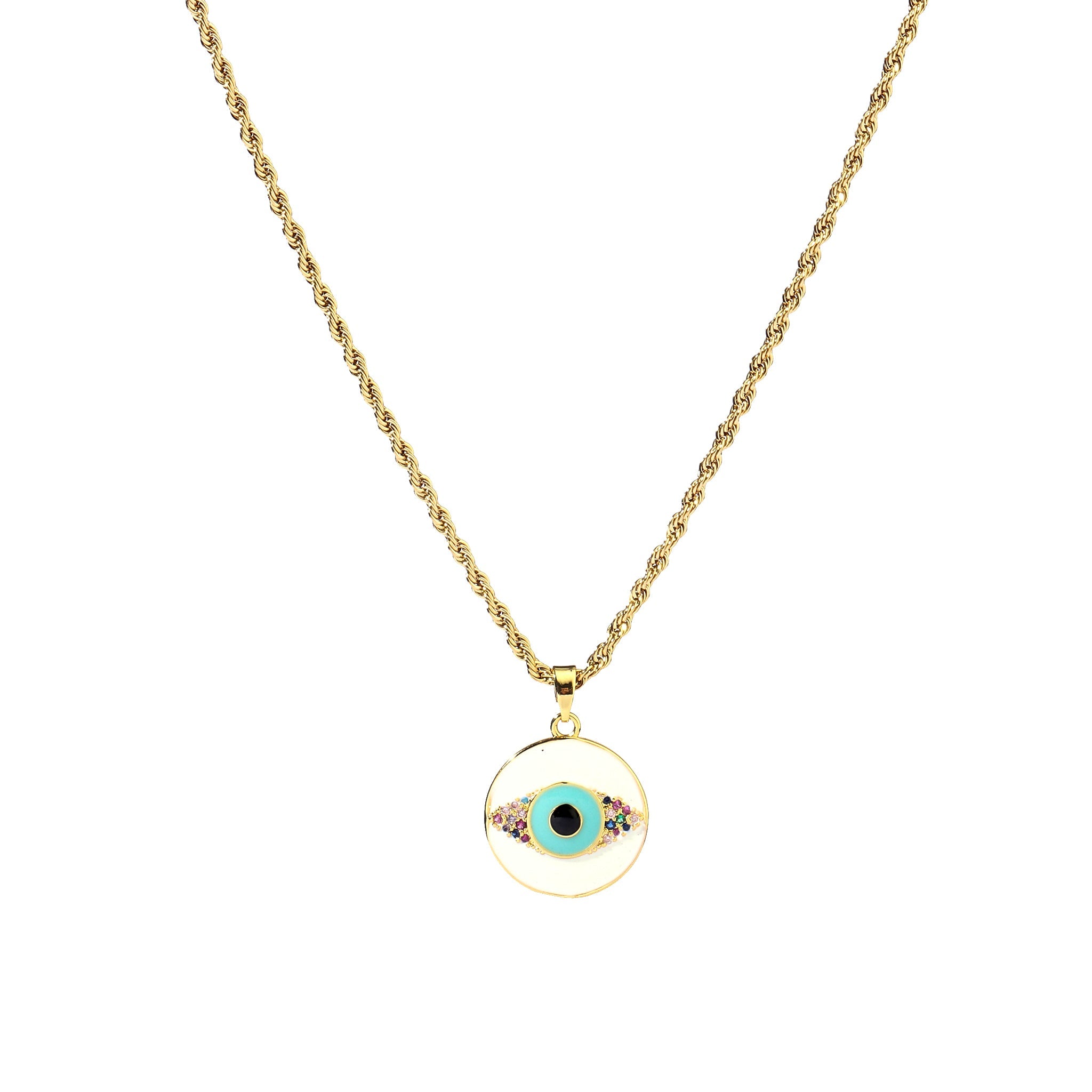 Salty White & Blue Evil Eye Gold Necklace