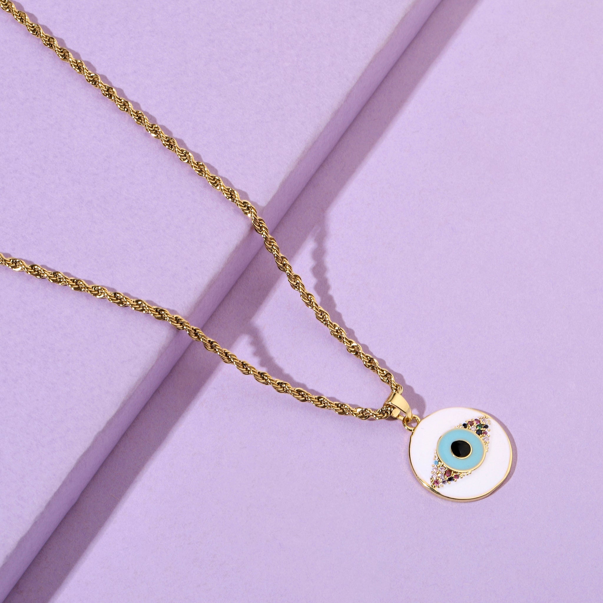 Salty White & Blue Evil Eye Gold Necklace