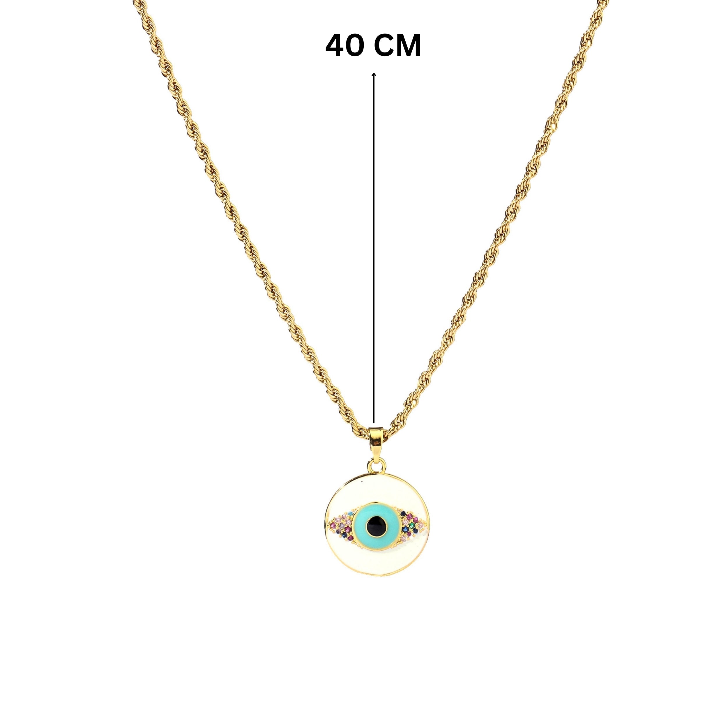 Salty White & Blue Evil Eye Gold Necklace