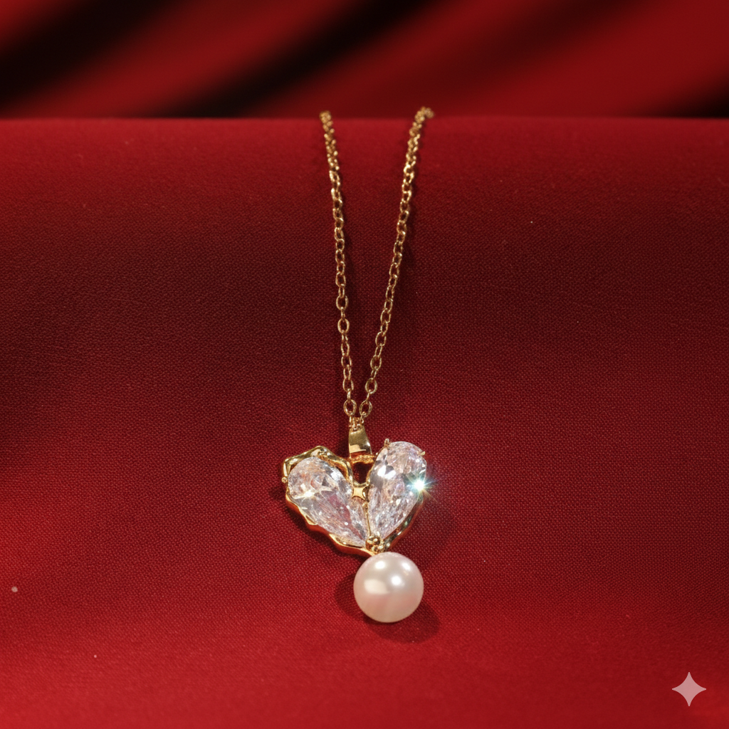 Salty Charming Stone Heart Pearl Necklace