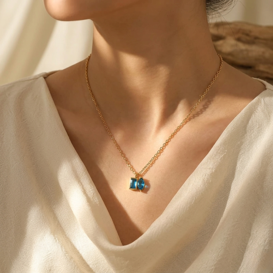 Salty Golden Blue Stone Necklace