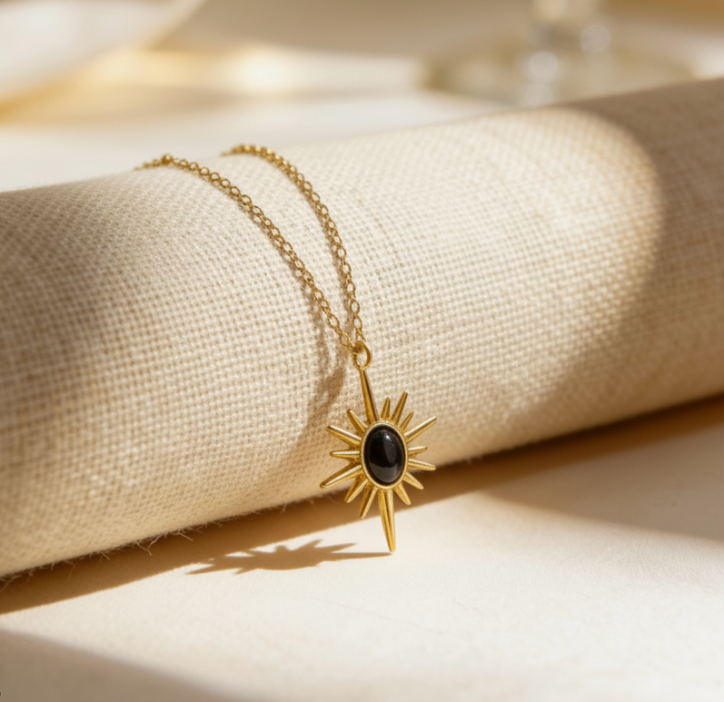 Salty Golden Sunburst Necklace - Black