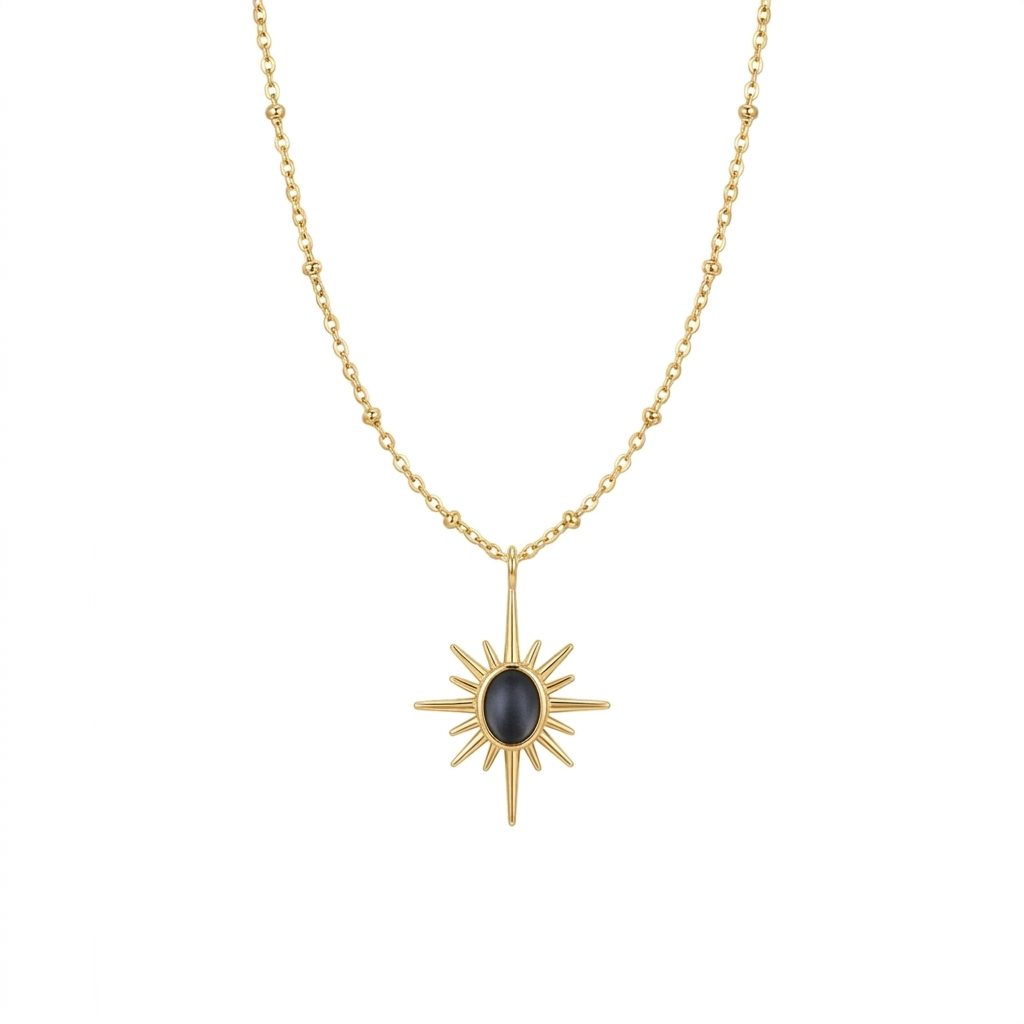 Salty Golden Sunburst Necklace - Black