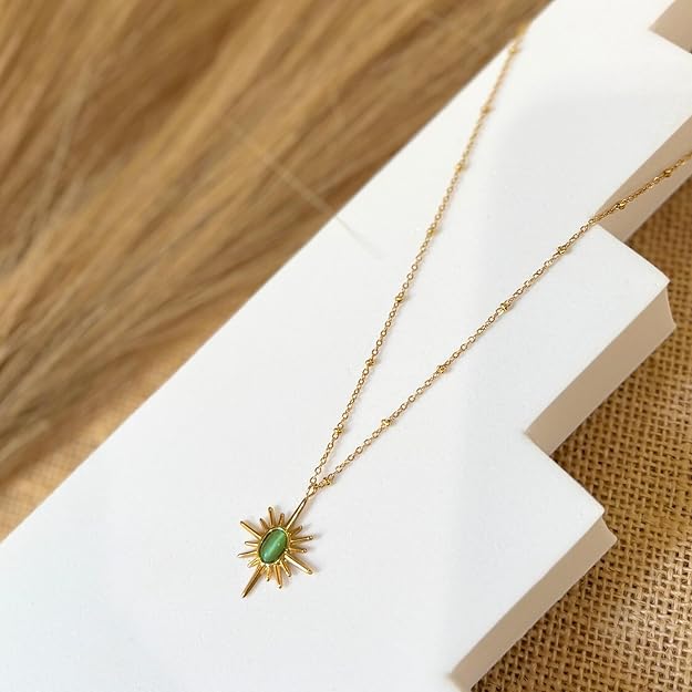 Salty Golden Sunburst Necklace - Green