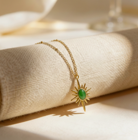 Salty Golden Sunburst Necklace - Green