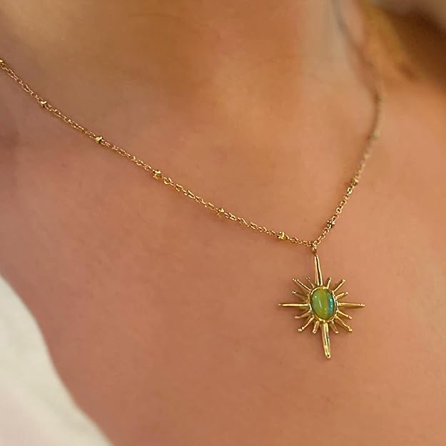 Salty Golden Sunburst Necklace - Green