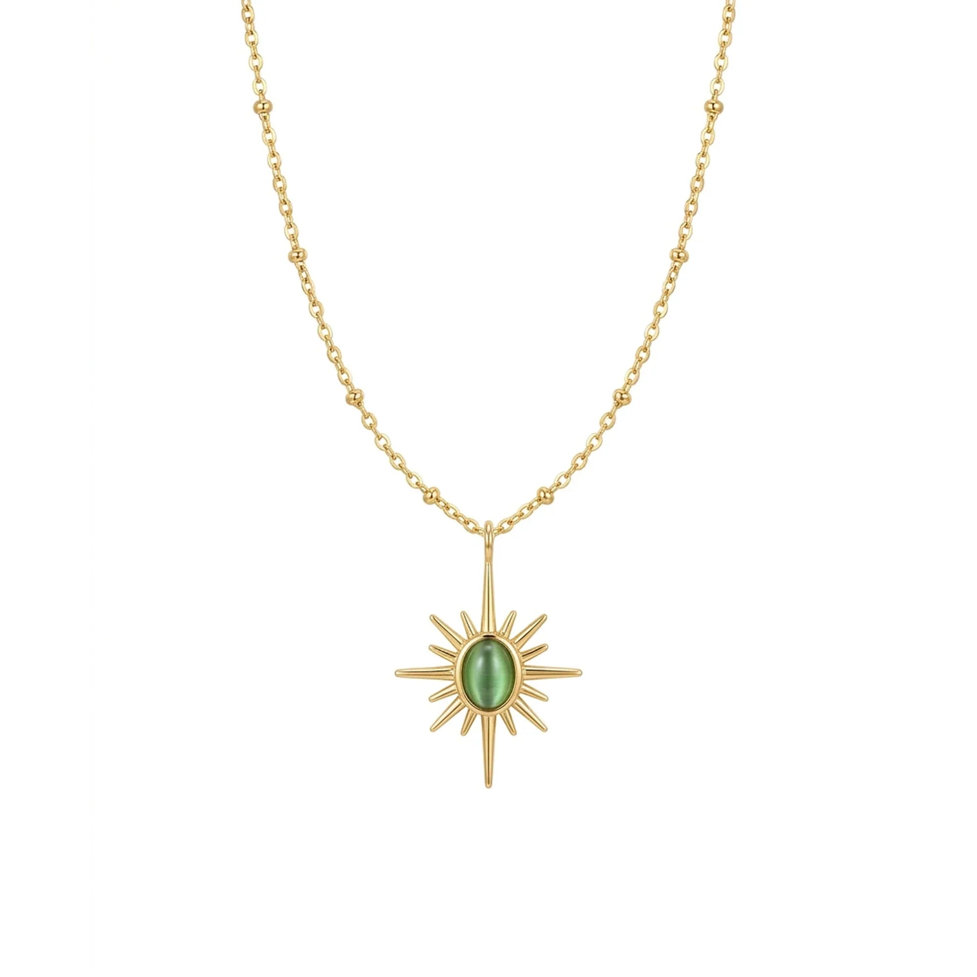 Salty Golden Sunburst Necklace - Green