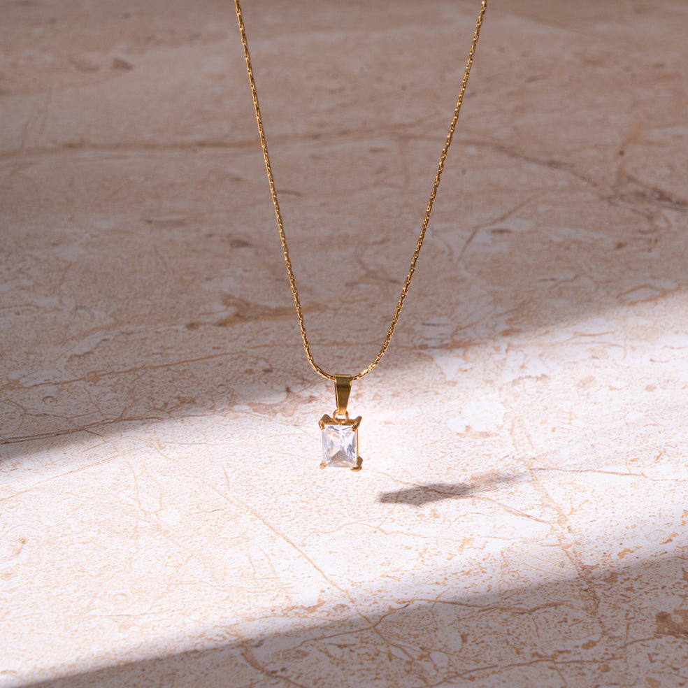 Salty White Square locket With Golden Chain Necklace