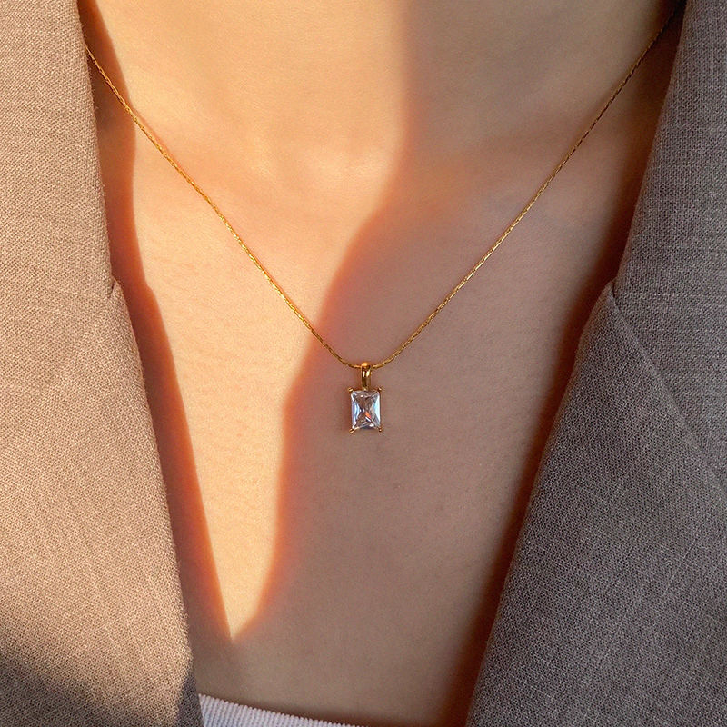 Salty White Square locket With Golden Chain Necklace