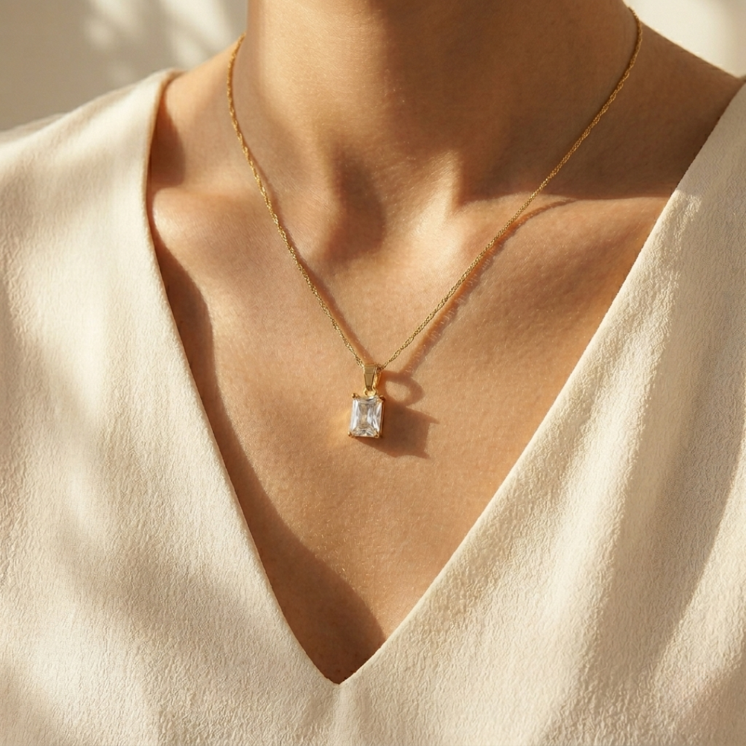 Salty White Square locket With Golden Chain Necklace