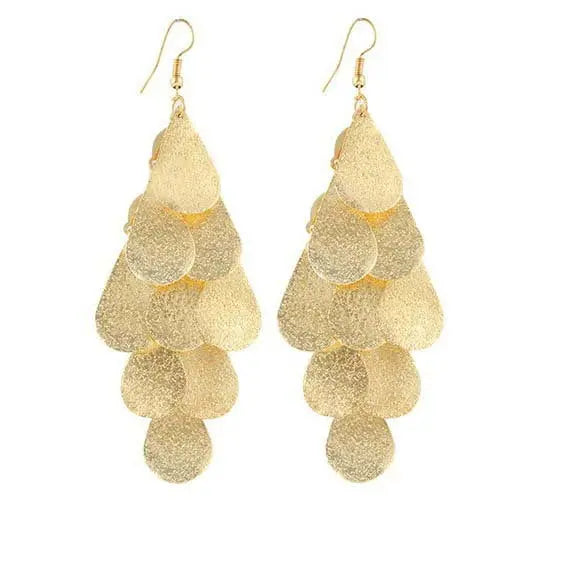 Salty Nightclub Exaggerated Tassel Frosted Disc Gold Earrings