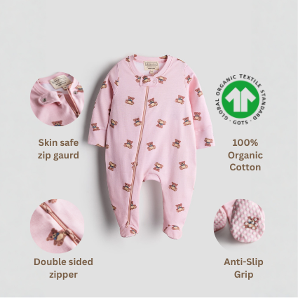 Urbanrac GOTS Certified Organic Cotton Sleepsuit for Babies - Teddy