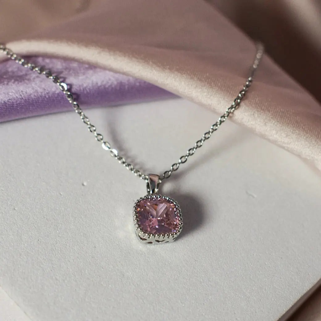 Salty Dainty Silver Pink Diamond Elegance Pendant