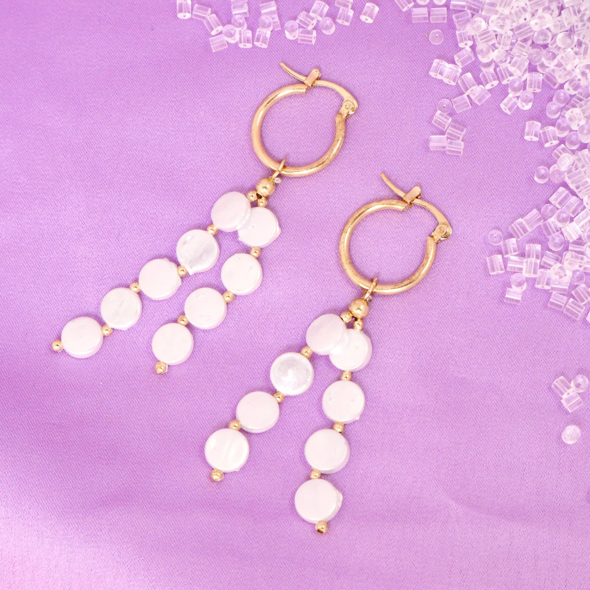 Salty Pretty Pearl Tassel Huggie Earrings