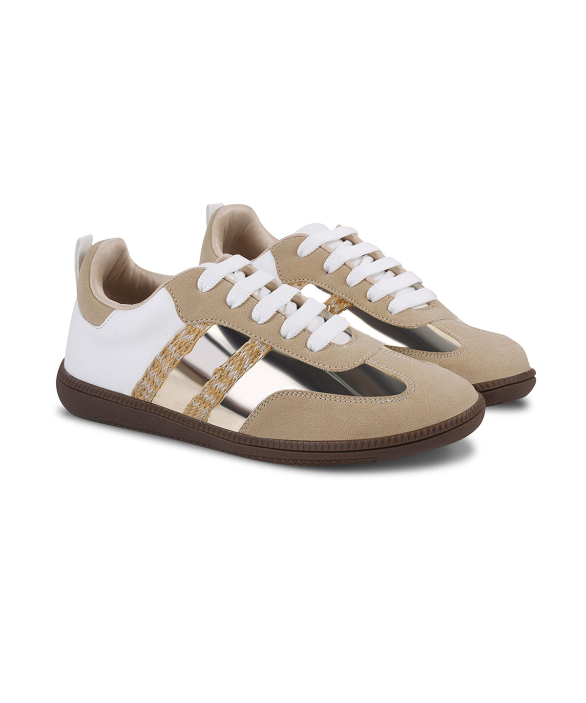 JM Looks Trendy Sneakers with Metallic Panels & Braided Detailing