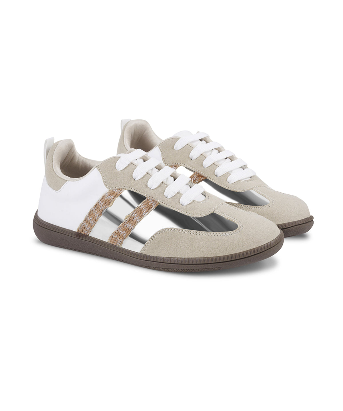 JM Looks Trendy Sneakers with Metallic Panels & Braided Detailing