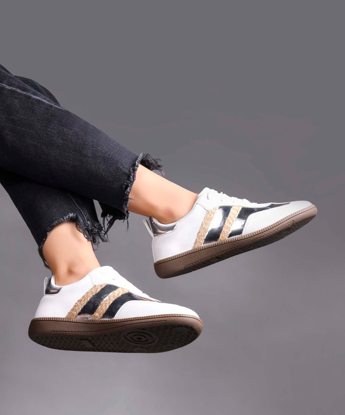 JM Looks Trendy Sneakers with Metallic Panels & Braided Detailing